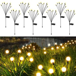 knhuos 8led solar garden lights, new upgraded solar swaying light, sway by wind, solar firefly lights outdoor waterproof landscape decoration lights, yard, pathway, parties, warm white(8 pack)