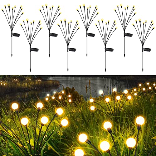 KNHUOS 8LED Solar Garden Lights, New Upgraded Solar Swaying Light, Sway by Wind, Solar Firefly Lights Outdoor Waterproof Landscape Decoration Lights, Yard, Pathway, Parties, Warm White(8 Pack)