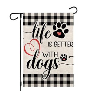 crowned beauty life is better with dogs garden flag 12×18 inch double sided buffalo plaid outside pet welcome yard farmhouse decor cf502