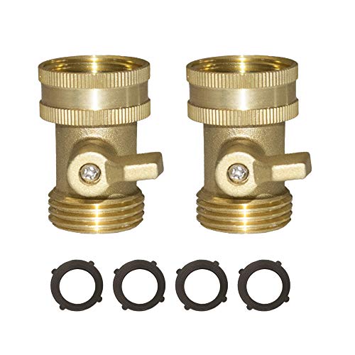 HQMPC Garden Hose Shut Off Valve 3/4" GHT Water Hose Shut Turn Off Valve Heavy Duty Hose On Off Valve Brass Shut Off Valve Hose Ball Valve 2 Pack with 4Pcs Washers