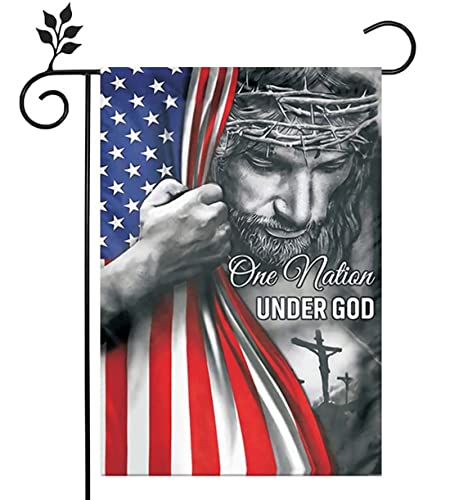 One Nation Under God Garden Flag - Christian - Jesus - USA Double Side Garden Flags House Yard Decor 12x18in