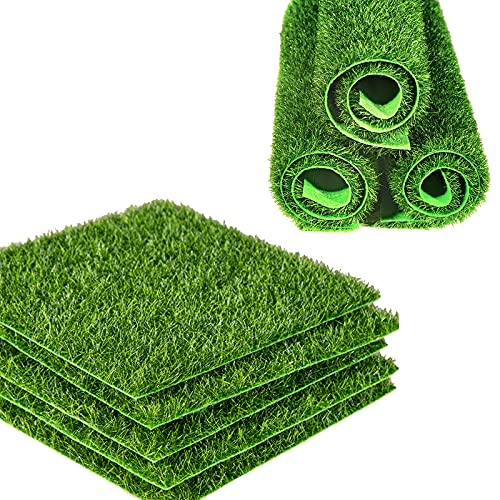 SNAIL GARDEN Fairy Artificial Grass, 8Pack Life-Like Garden Lawn with 5Pcs Artificial Moss Rocks-Miniature Ornament Garden Fairy Accessories for Garden Dollhouse DIY Decoration(6 x 6 Inch)