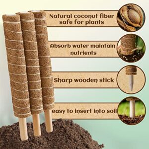 90 Inch Moss Pole for Plants Monstera, 6 Pcs Plant Pole for Climbing Plants - 16.5" and 20.5" Coir Totem Pole Monstera Stake, Moss Sticks for Indoor Plants Support Creepers Extension, with Garden Ties
