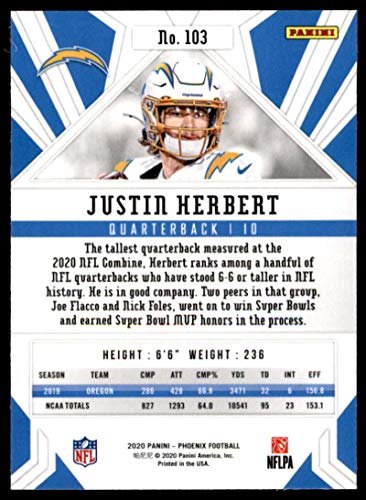 Football NFL 2020 Panini Phoenix Fire Burst #103 Justin Herbert RC LA Chargers