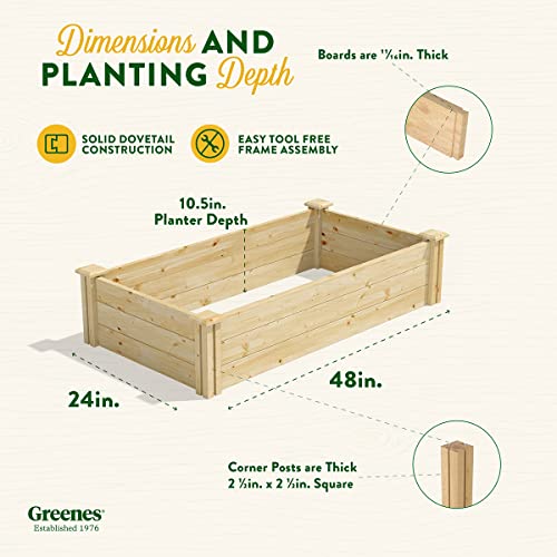 Greenes Fence Original Pine Raised Garden Bed, 2' x 4' x 10.5" - Made in USA with American Pine