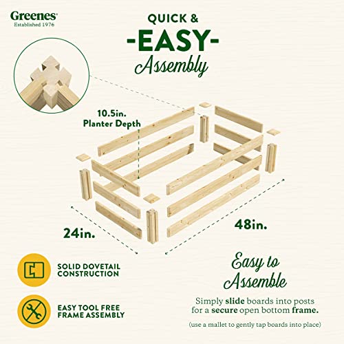 Greenes Fence Original Pine Raised Garden Bed, 2' x 4' x 10.5" - Made in USA with American Pine