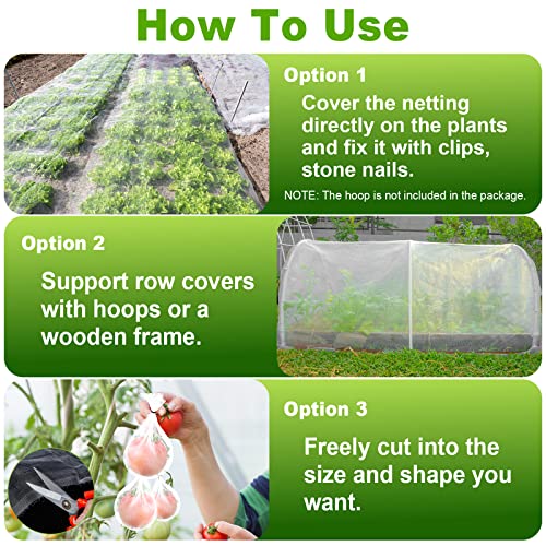 4 Pcs Garden Netting Mosquito Netting Plant Covers Bird Netting Mesh Netting for Garden Row Cover Plant Netting Garden Barrier Netting for Protect Vegetable Plants Fruits Flowers (10 x 20 ft)