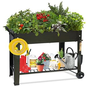 aboxoo large planter raised beds with legs outdoor metal planter box on wheels elevated garden bed for vegetables flower herb patio (40″ l x 11″ w x 31.5″ h)