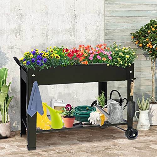 aboxoo Large Planter Raised Beds with Legs Outdoor Metal Planter Box on Wheels Elevated Garden Bed for Vegetables Flower Herb Patio (40" L x 11" W x 31.5" H)