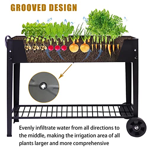 aboxoo Large Planter Raised Beds with Legs Outdoor Metal Planter Box on Wheels Elevated Garden Bed for Vegetables Flower Herb Patio (40" L x 11" W x 31.5" H)