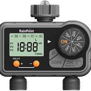 RAINPOINT Sprinkler Timer,Water Timer with 6 Programmable Procedure Rain Delay/Manual/Automatic Mode,Outdoor Hose Timer for Week/Specific/Daily Day Cycle Watering for Lawn Garden Irrigation,2 Outlet