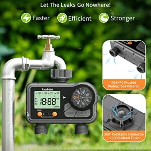 RAINPOINT Sprinkler Timer,Water Timer with 6 Programmable Procedure Rain Delay/Manual/Automatic Mode,Outdoor Hose Timer for Week/Specific/Daily Day Cycle Watering for Lawn Garden Irrigation,2 Outlet