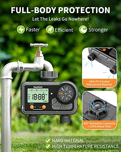 RAINPOINT Sprinkler Timer,Water Timer with 6 Programmable Procedure Rain Delay/Manual/Automatic Mode,Outdoor Hose Timer for Week/Specific/Daily Day Cycle Watering for Lawn Garden Irrigation,2 Outlet