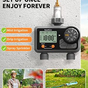 RAINPOINT Sprinkler Timer,Water Timer with 6 Programmable Procedure Rain Delay/Manual/Automatic Mode,Outdoor Hose Timer for Week/Specific/Daily Day Cycle Watering for Lawn Garden Irrigation,2 Outlet