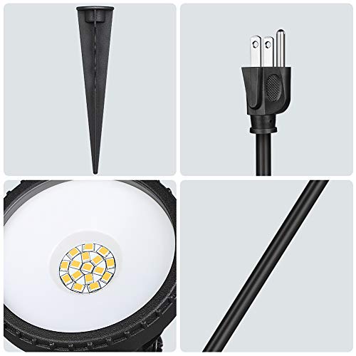 EDISHINE Outdoor LED Spotlight Waterproof, Dusk to Dawn Light Sensor, 120V 12W 1200LM 4000K Warm White Landscape Light with Plug for Flag, Trees, 3 FT Extension Cord, UL Listed