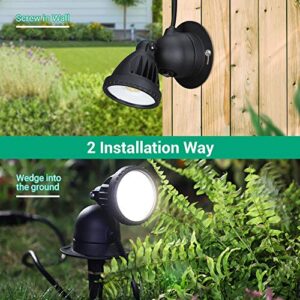 EDISHINE Outdoor LED Spotlight Waterproof, Dusk to Dawn Light Sensor, 120V 12W 1200LM 4000K Warm White Landscape Light with Plug for Flag, Trees, 3 FT Extension Cord, UL Listed