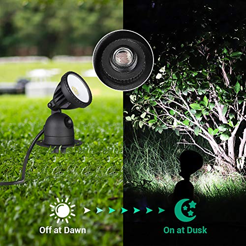 EDISHINE Outdoor LED Spotlight Waterproof, Dusk to Dawn Light Sensor, 120V 12W 1200LM 4000K Warm White Landscape Light with Plug for Flag, Trees, 3 FT Extension Cord, UL Listed