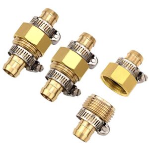 3sets brass 5/8″ garden heavy duty hose mender repair end replacement male female connector with stainless clamp