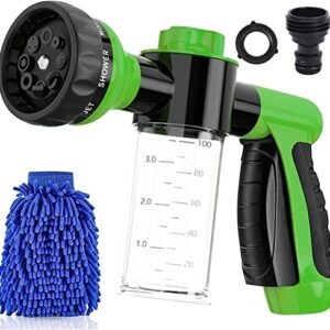 Searea Garden Hose Nozzle Adjustable Hose Spray Nozzle High Pressure 8 Watering Pattern with 3.5Oz Soap Sprayer Power Garden Water Hose Foam Nozzle Sprayer for Car Washing Pet Shower(Green)