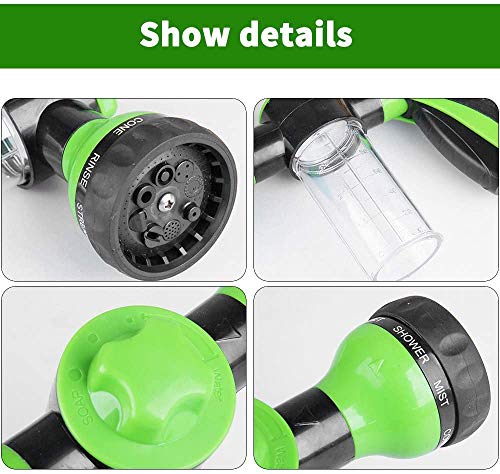 Searea Garden Hose Nozzle Adjustable Hose Spray Nozzle High Pressure 8 Watering Pattern with 3.5Oz Soap Sprayer Power Garden Water Hose Foam Nozzle Sprayer for Car Washing Pet Shower(Green)