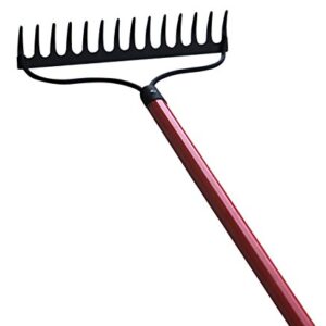 TABOR TOOLS J205A Level Head Rake with Strong Long 54 Inch Fiberglass Handle, 14-Tine Garden Rake.