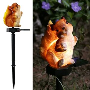 juliahestia squirrel garden decor solar lights outdoor stakes decorative statue patio yard lawn porch housewarming cute animal figurines ornaments pathway resin waterproof