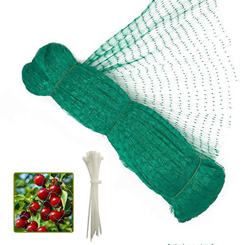 13 x 46 Feet Anti Bird Netting, Green Garden Netting Protect Fruit and Vegetables from Birds and Animals, Bonus 20 PCS Cable Ties - 0.56 in Mesh