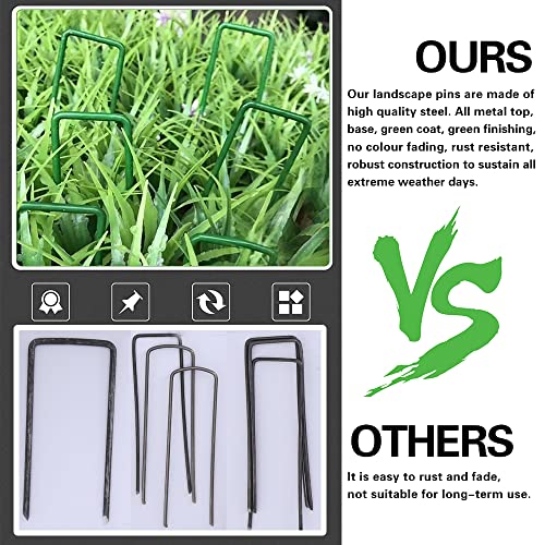 Bakulyor 50Pcs Green Landscape Staples 6 Inch Garden Artificial Turf Stakes Staples, 11 Gauge Lawn Galvanized Ground Fabric Pins for Weed Barrier Sod Decorations Holding Fence and Irrigation Tubing