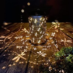 solar lanterns outdoor hanging lantern lights, dragonfly hollowed-out metal decor lantern, waterproof led decorative garden light – delicate garden decoration for patio, yard, pathway, landscape