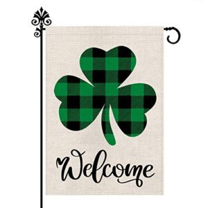 st patricks day garden flag welcome shamrocks yard outdoor decoration vertical double sized burlap spring summer holiday decors 12.5 x 18 inch