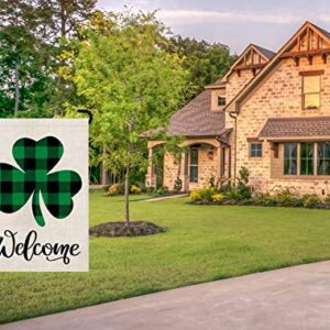 St Patricks Day Garden Flag Welcome Shamrocks Yard Outdoor Decoration Vertical Double Sized Burlap Spring Summer Holiday Decors 12.5 x 18 Inch