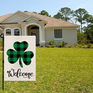 St Patricks Day Garden Flag Welcome Shamrocks Yard Outdoor Decoration Vertical Double Sized Burlap Spring Summer Holiday Decors 12.5 x 18 Inch