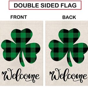 St Patricks Day Garden Flag Welcome Shamrocks Yard Outdoor Decoration Vertical Double Sized Burlap Spring Summer Holiday Decors 12.5 x 18 Inch