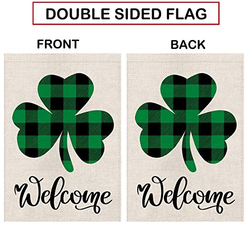 St Patricks Day Garden Flag Welcome Shamrocks Yard Outdoor Decoration Vertical Double Sized Burlap Spring Summer Holiday Decors 12.5 x 18 Inch