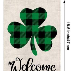 St Patricks Day Garden Flag Welcome Shamrocks Yard Outdoor Decoration Vertical Double Sized Burlap Spring Summer Holiday Decors 12.5 x 18 Inch