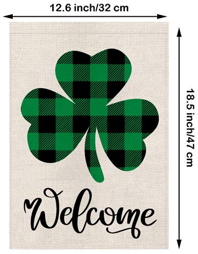 St Patricks Day Garden Flag Welcome Shamrocks Yard Outdoor Decoration Vertical Double Sized Burlap Spring Summer Holiday Decors 12.5 x 18 Inch