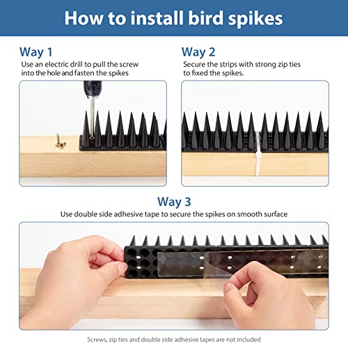 Bird Spikes, 20 Pack Bird Squirrel Raccoon Pigeon Cat Animal Deterrent Spikes for Outside Anti Bird Defender Spikes Outdoor to Keep Birds Away Black