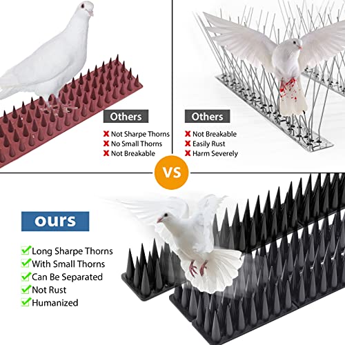 Bird Spikes, 20 Pack Bird Squirrel Raccoon Pigeon Cat Animal Deterrent Spikes for Outside Anti Bird Defender Spikes Outdoor to Keep Birds Away Black