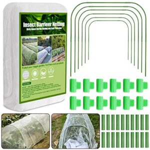 cludoo 67pcs garden mesh netting kit,6 sets wide garden hoops with 10×20 ft garden covers bird netting& 12 clips, garden protection for raised beds greenhouse vegetable plants flowers animals