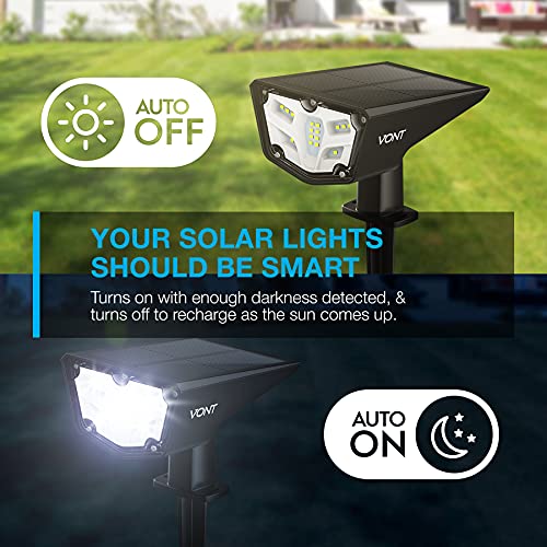 Vont LED Outdoor Solar Lights, [2 Pack] IPX7 Waterproof Landscape Spotlights, Garden Lights, Wireless Solar Powered Outdoor Lights/Lighting for Yard, Walkway, Driveway, Porch, Patio (Cool White)