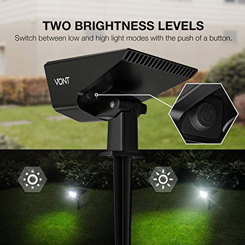 Vont LED Outdoor Solar Lights, [2 Pack] IPX7 Waterproof Landscape Spotlights, Garden Lights, Wireless Solar Powered Outdoor Lights/Lighting for Yard, Walkway, Driveway, Porch, Patio (Cool White)