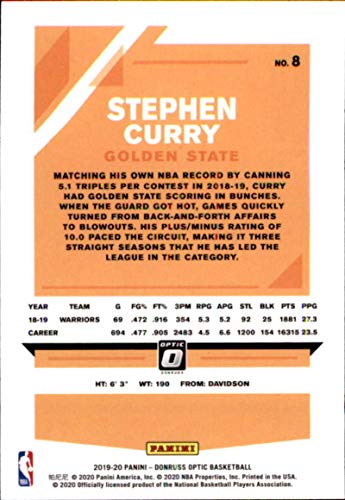 2019-20 Donruss Optic #8 Stephen Curry Golden State Warriors Basketball Card