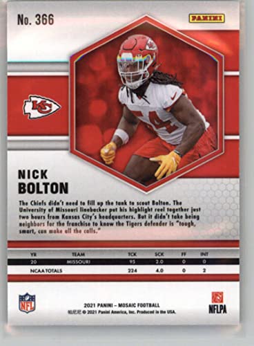 2021 Panini Mosaic #366 Nick Bolton RC Rookie Kansas City Chiefs NFL Football Trading Card