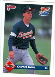chipper jones baseball card 1993 donruss #721 rated rookie (atlanta braves) rookie card