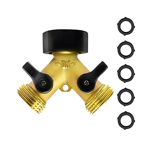 Heisey Garden Hose Splitter Heavy-Duty 2 Way Solid Brass Y Valve Female Connector