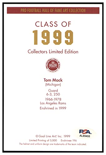 Tom Mack Signed Goal Line Art Card GLAC Autographed Rams PSA/DNA