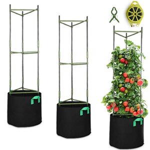 growneer 6 packs plant cages assembled tomato garden cages stakes vegetable trellis, with 6pcs 10 gallon grow bags, 18pcs clips and 328ft twist tie, for vertical climbing plants