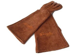 rose pruning gloves for men and women – thorn proof goatskin leather gardening gloves with gauntlet (extra large, brown)