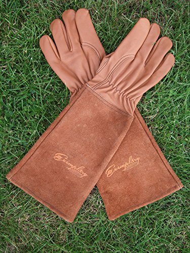 Rose Pruning Gloves for Men and Women - Thorn Proof Goatskin Leather Gardening Gloves with Gauntlet (Extra Large, Brown)