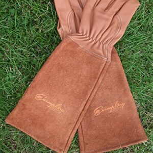 Rose Pruning Gloves for Men and Women - Thorn Proof Goatskin Leather Gardening Gloves with Gauntlet (Extra Large, Brown)